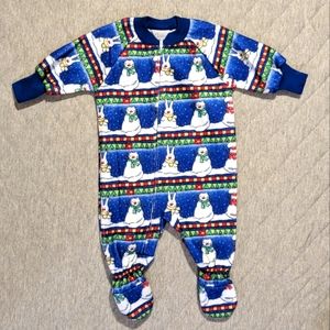 Vintage Carter's Fair Isle Footed One-piece Zip-up Snowmen Flannel 0-6m